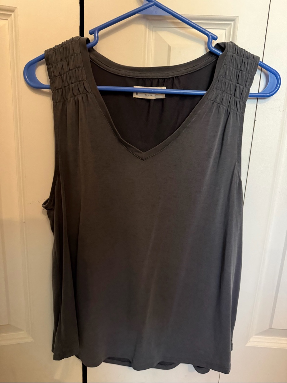 Lucky Brand Smocked-Shoulder V-Neck Tank Top - Gray